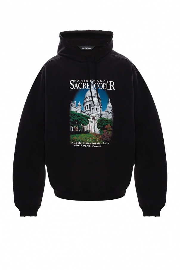 SchaferandweinerShops Spain Black Printed hoodie Icon Balenciaga MOM Karen Exklusives Fleece Sweatshirt aus blauer Bio Baumwolle mit Stehkragen